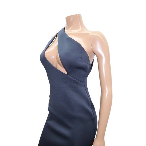 ASOS One Shoulder Cutout Trumpet Midi Dress Neoprene Navy Blue 6 - Picture 8 of 10